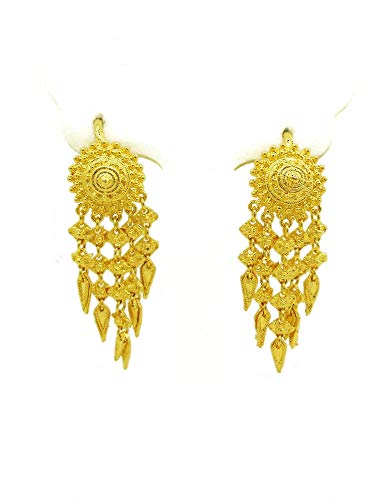 Dangle Earrings 23k 24k Thai Baht Yellow Gold Plated Filled Earrings Design From Thailand, Thai Dress, The Wedding, Women Jewelry